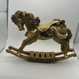 Vintage Victorian Christmas Rocking Horses 12x8 Golden Details